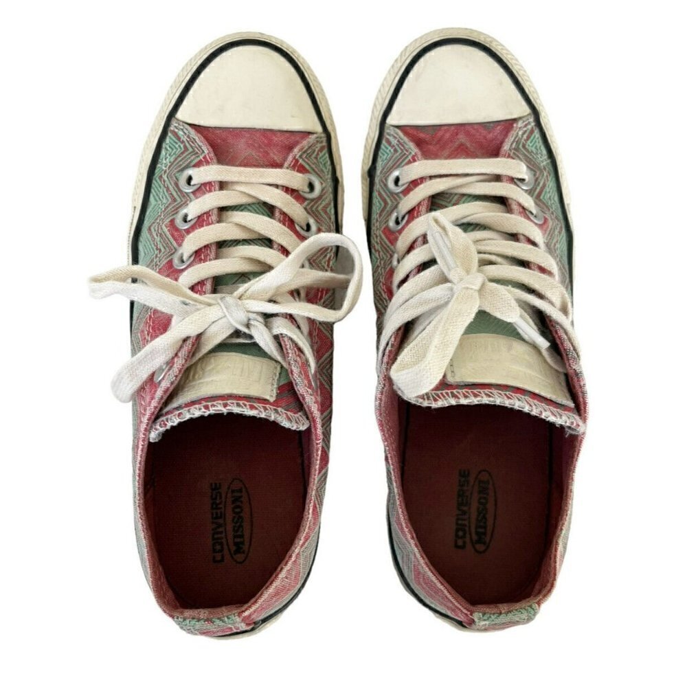 CONVERSE X MISSONI Collab Women's Sz 6.5 Pink Green Zigzag Low Top Sneakers - Picture 3 of 11